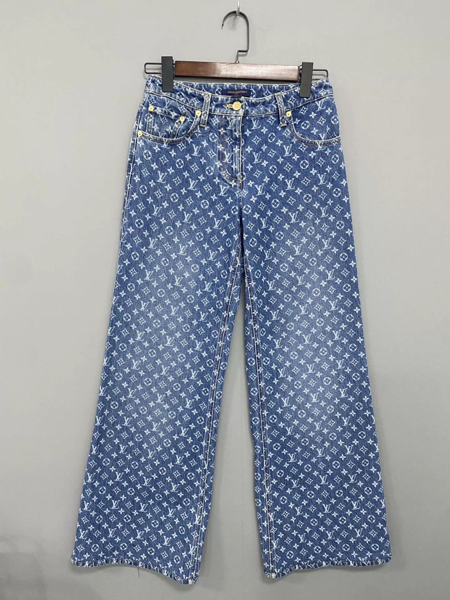 Louis Vuitton LV Monogram All Over Print Wide Leg Jeans Women's 34 New Size 25" / US 0 / IT 36 - 1 Thumbnail
