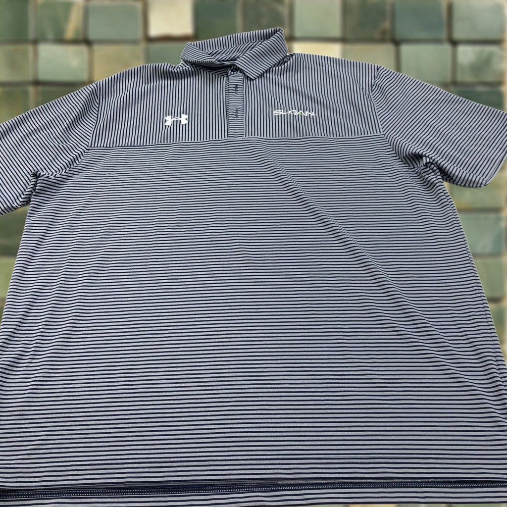 Under Armour VINTAGE? Under Armour XL LOGO Polo Shirt - Striped HeatGear Golf Button Polo Shirt Men XL Blue Size US XL / EU 56 / 4 - 1 Thumbnail