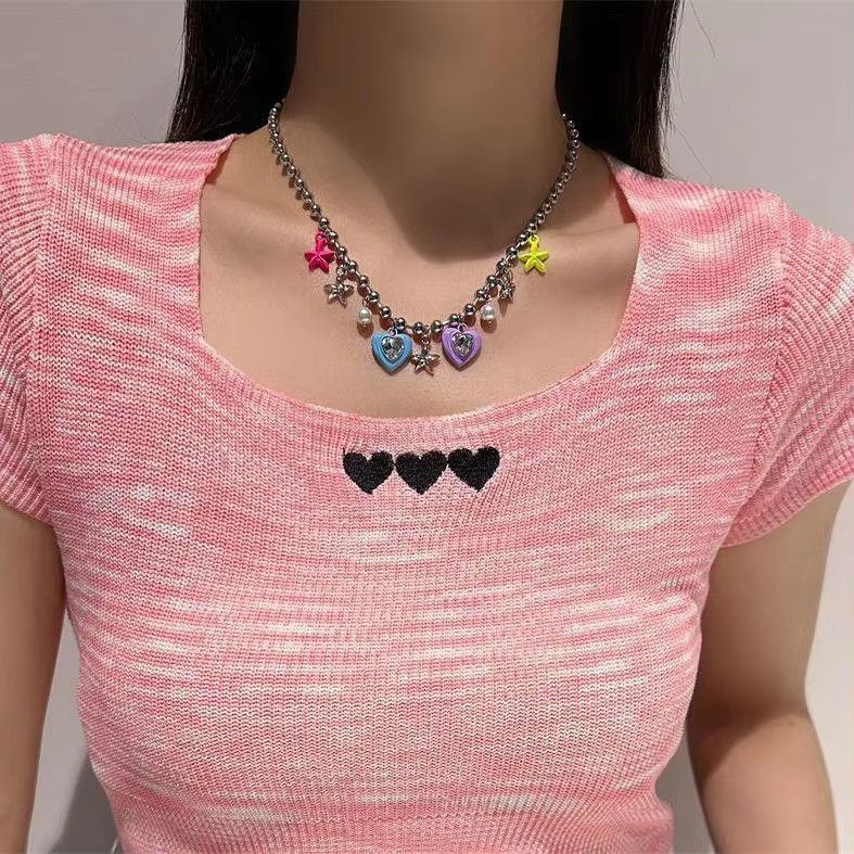 Jewelry Colorful Love Star Pendant Tassel Necklace Size ONE SIZE - 3 Thumbnail