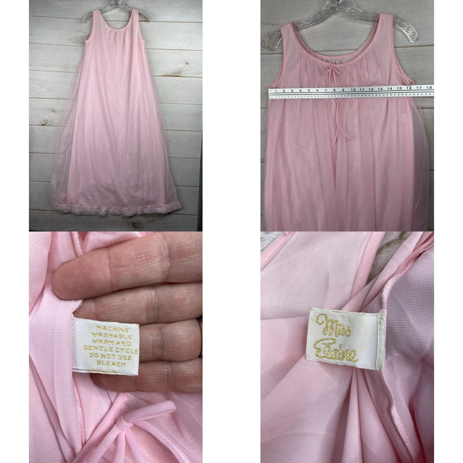 Vintage Miss Elaine Nightgown Chemise Sheer Daisy Lace Trim Lingerie Nylon Pink 1960s Vintage Size ONE SIZE - 8 Thumbnail