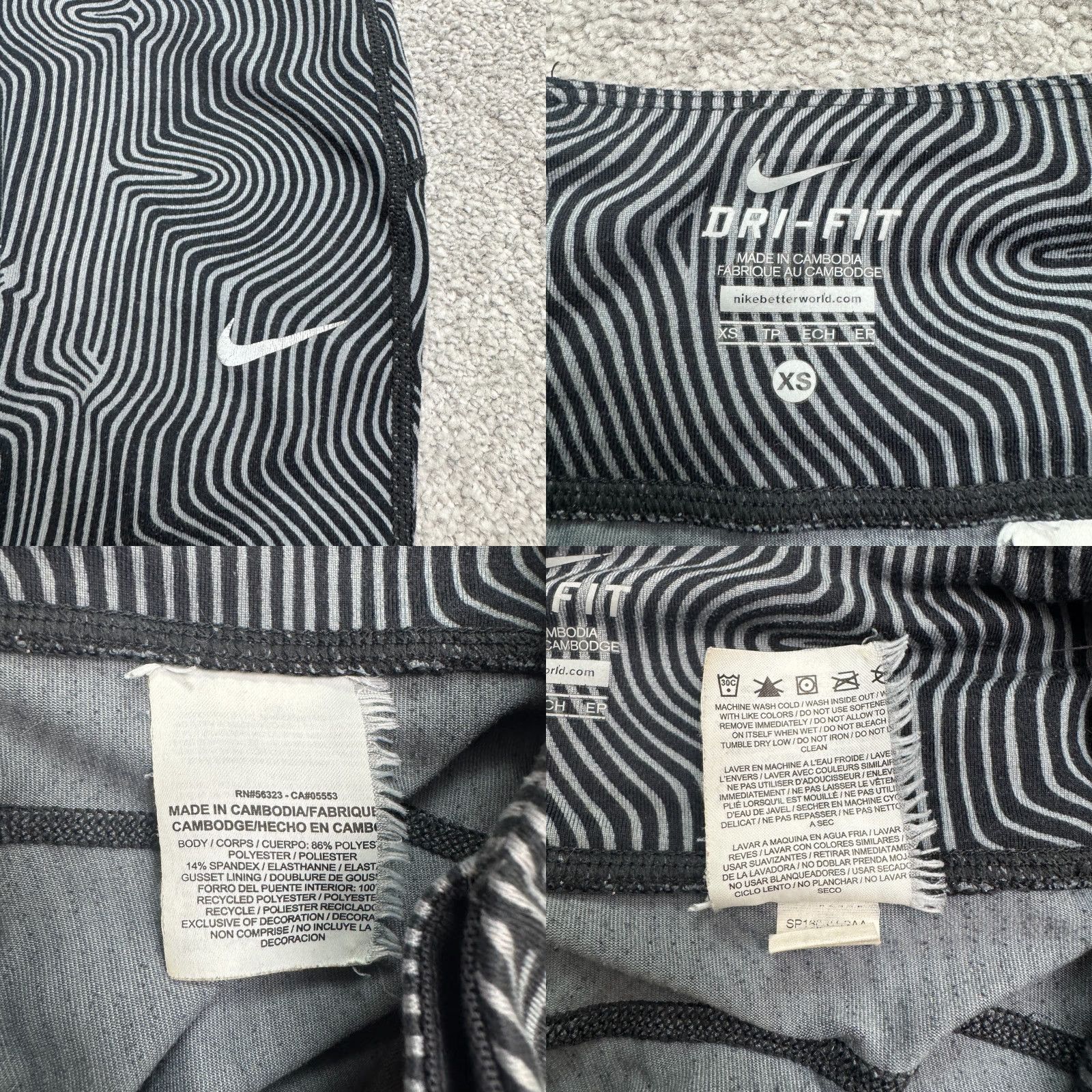 Nike Nike Dri-FIT Leggings Women's XS Black Geometric Contour Print Ankle Zip Activewear Compression Size 26" / US 2 / IT 38 - 8 Thumbnail