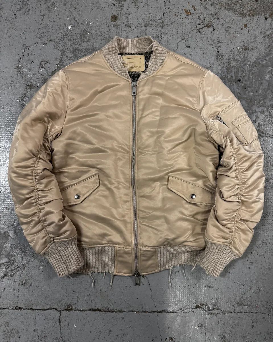 Giorgio Brato Beige Distressed Rebel Bomber Jacket