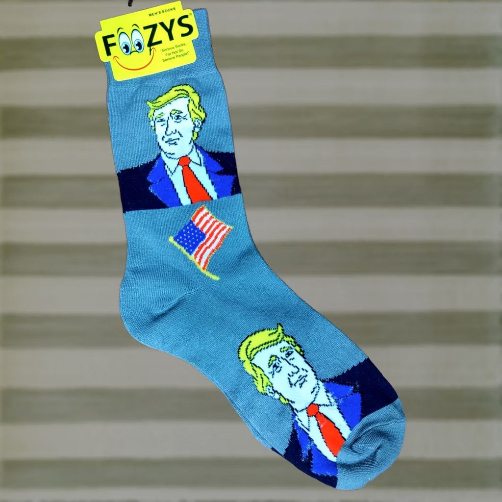 Vintage Foozys Mens Socks Dress Mid Calf 10-13 Gray USA Trump MAGA Patriotic Novelty Mens Size ONE SIZE - 1 Thumbnail