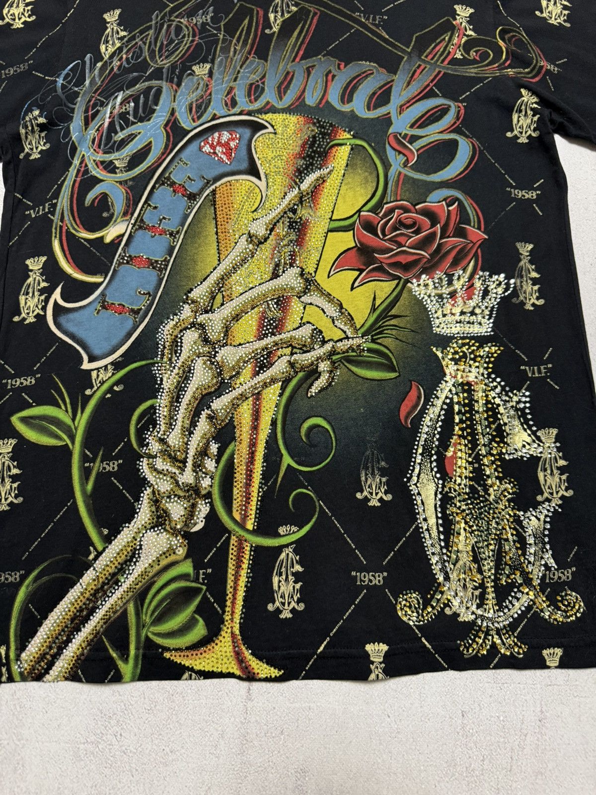 Christian Audigier × Ed Hardy × Japanese Brand Vintage Christian Audigier T Shirt Tee Overprinted Black Y2K Size US S / EU 44-46 / 1 - 2 Thumbnail