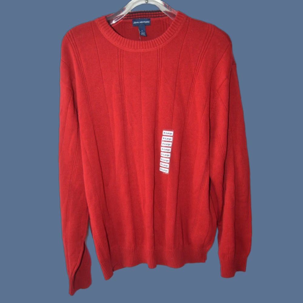 Vintage John Ashford Sweater Men XL Red Cotton Crewneck Ribbed Pullover Solid Classic Preppy Mens Size US XL / EU 56 / 4 - 1 Thumbnail
