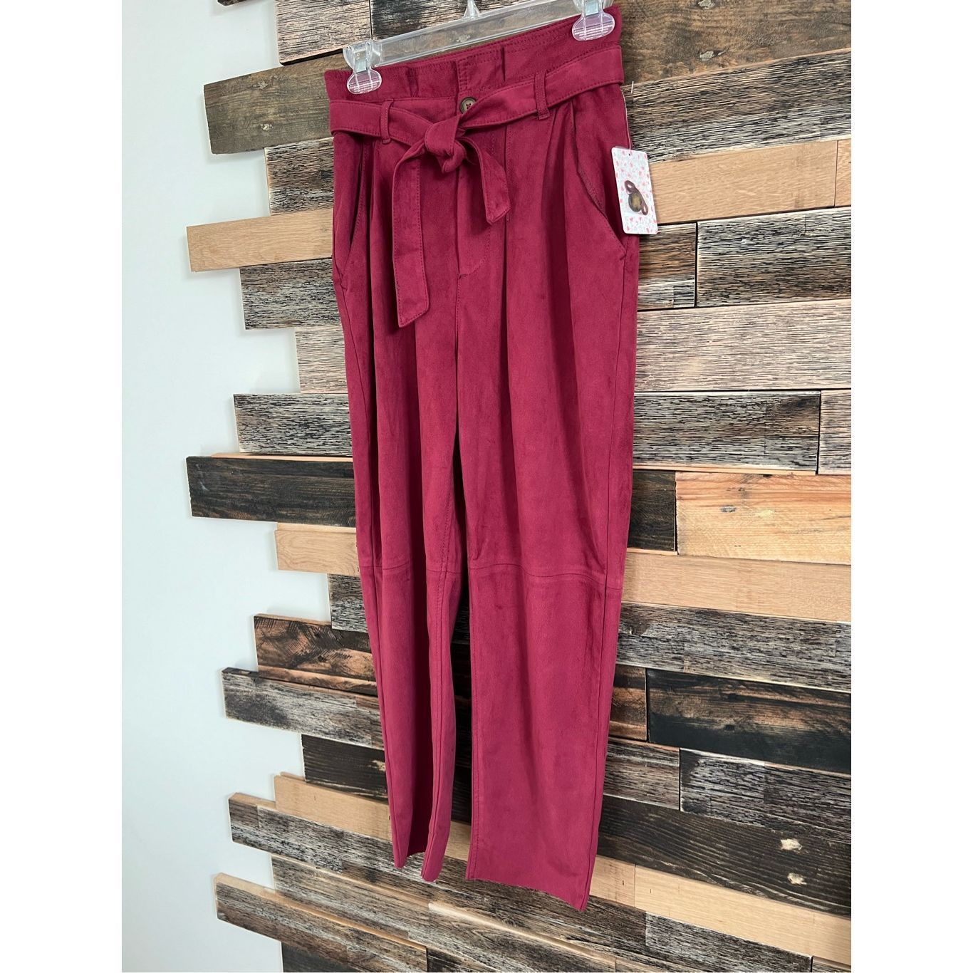 Free People Free People NWT Womens Burgundy Faux Suede Belted Cropped Pa Size 25" / US 0 / IT 36 - 3 Thumbnail