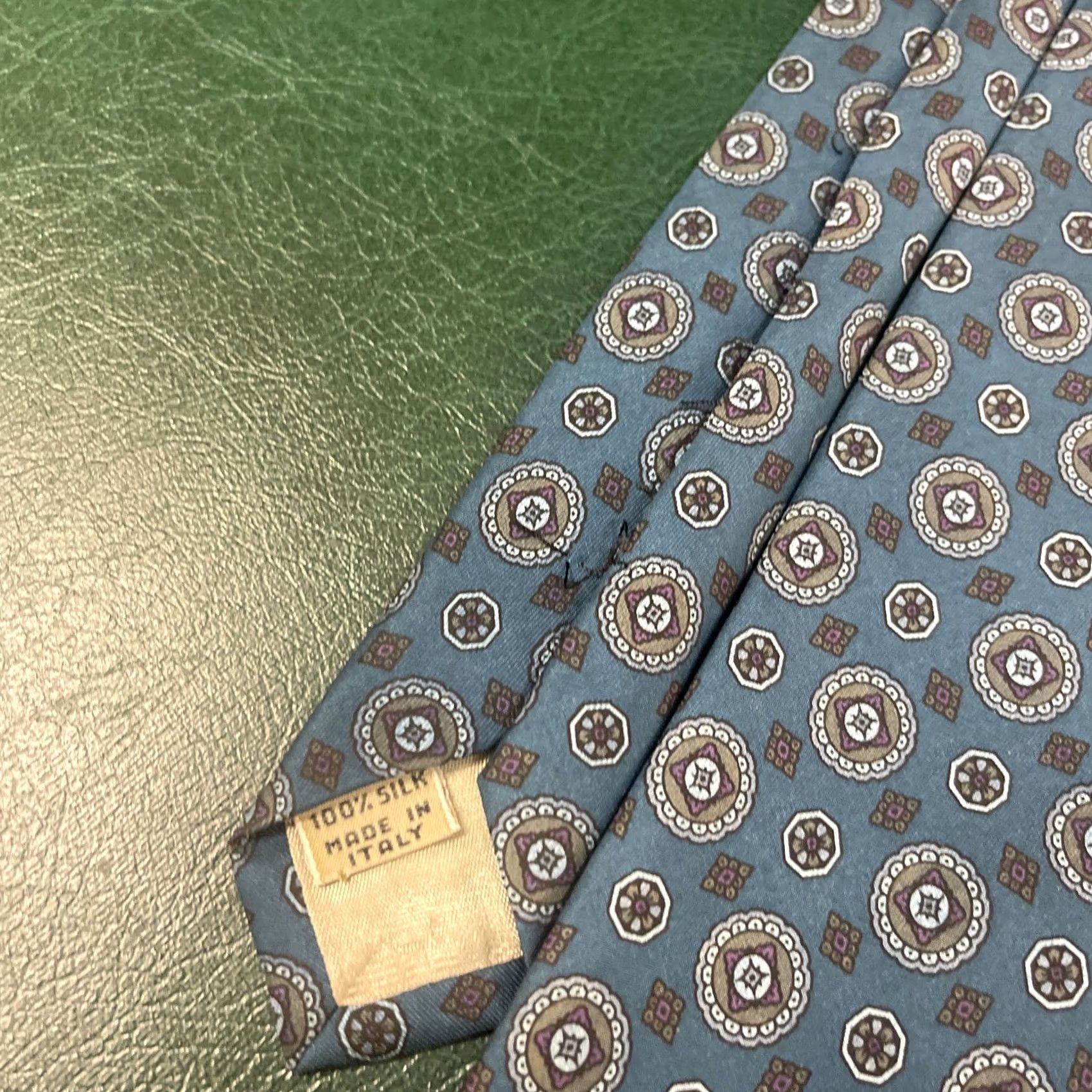 Vintage Christopher Hayes Silk Tie Blue Geometric Coins Pattern Silk Tie Men Blue Coins Geometric Tie Mens Size ONE SIZE - 2 Thumbnail