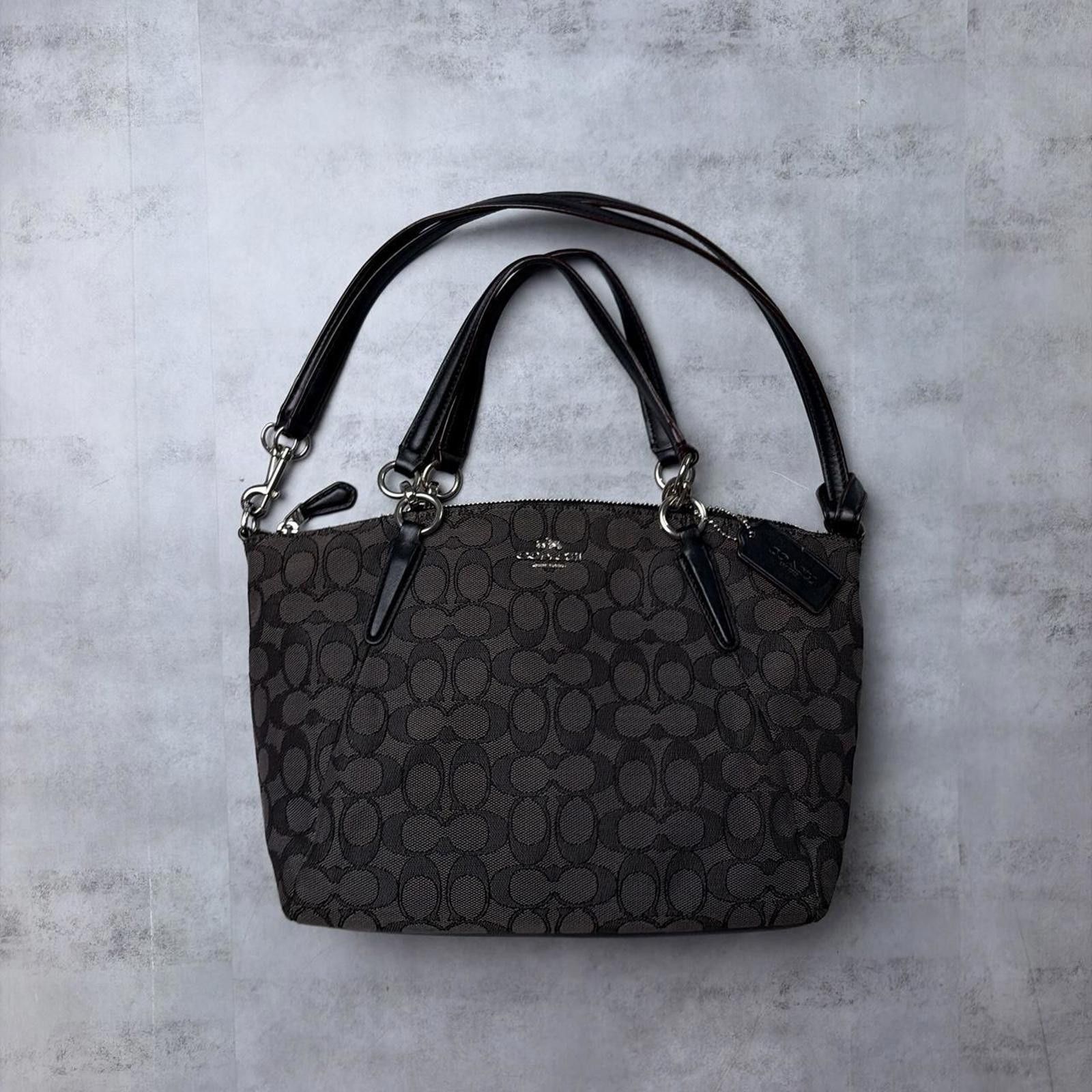 Y2K Black Coach Monogram Logo Canvas Satchel Shoulder Bag in Brown, Women's