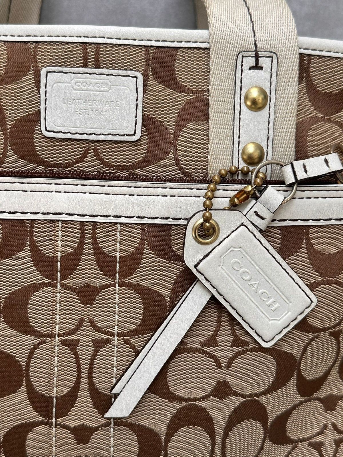 Coach Coach Signature Tote Bag Khaki/White Size ONE SIZE - 2 Thumbnail