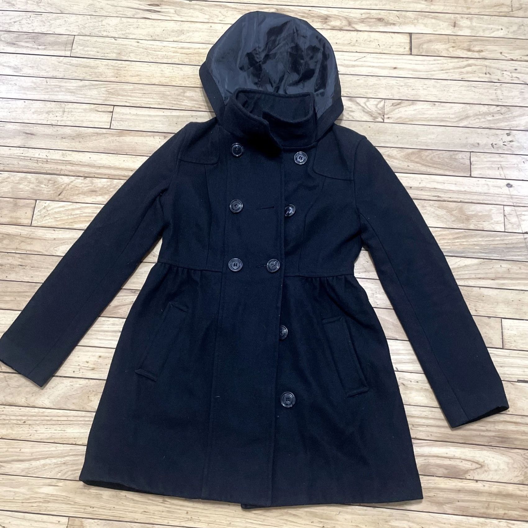 H&M H&M Pea Coat Hoodie Women Junior 4 Lined Black Double Breasted Pockets Button Up Shirt Coat Mens Womens Girls Boys Size S / US 4 / IT 40 - 2 Thumbnail