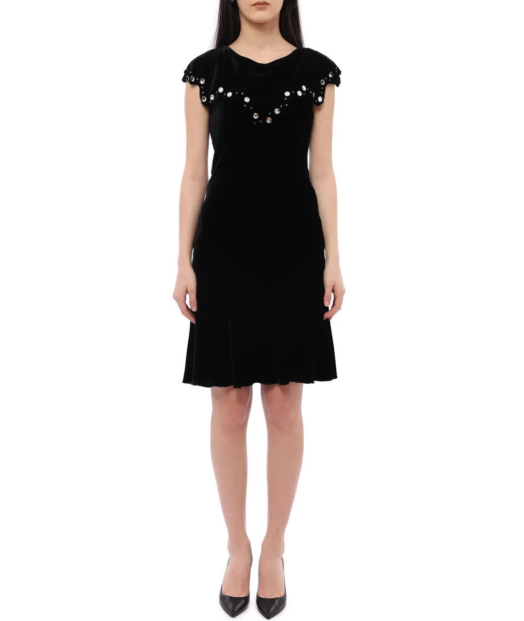 Armani Luxury Emporio Armani Elite Black Velvet Dress Crystal Size S / US 4 / IT 40 - 1 Thumbnail
