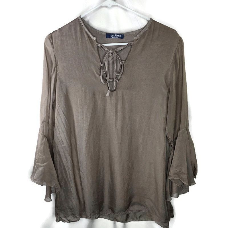Other Giulia Italian Silk Beige Taupe Tie Front Boho Top Medium Size M / US 6-8 / IT 42-44 - 1 Thumbnail