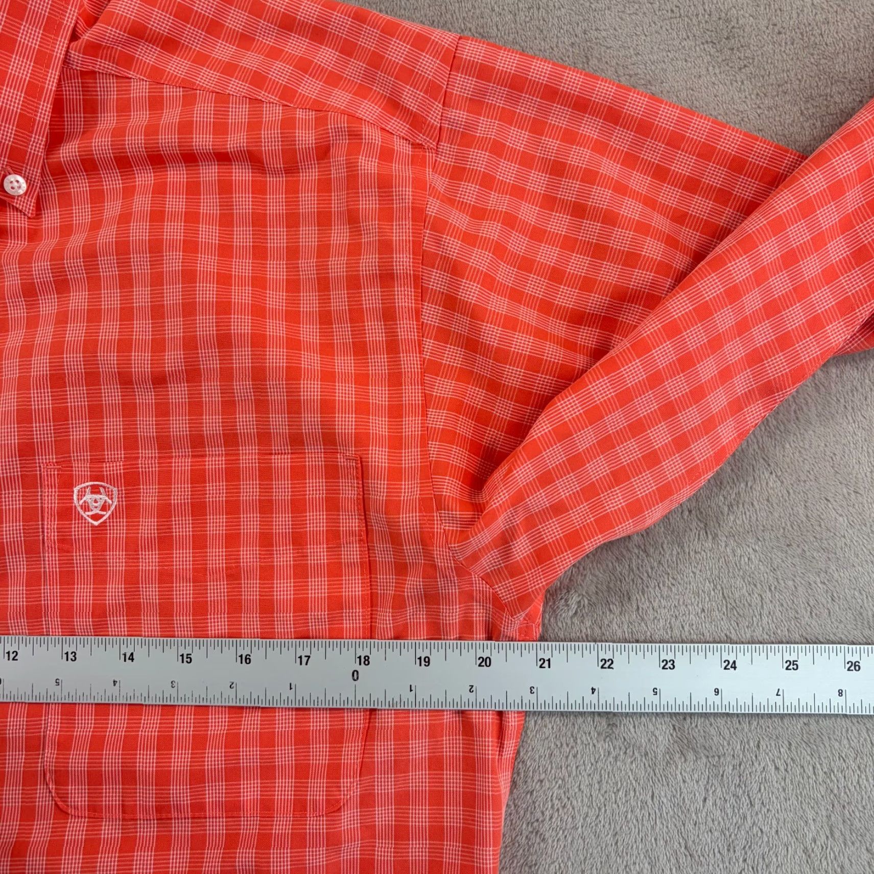 Ariat ARIAT Wrinkle-Free Winston Fitted Shirt Men Medium Flame Coral Plaid Flip Cuffs Size US M / EU 48-50 / 2 - 7 Thumbnail