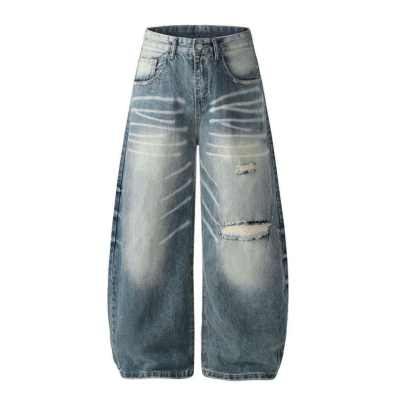 Vintage American retro high street washed distressed loose jeans Size US 32 / EU 48 - 1 Thumbnail