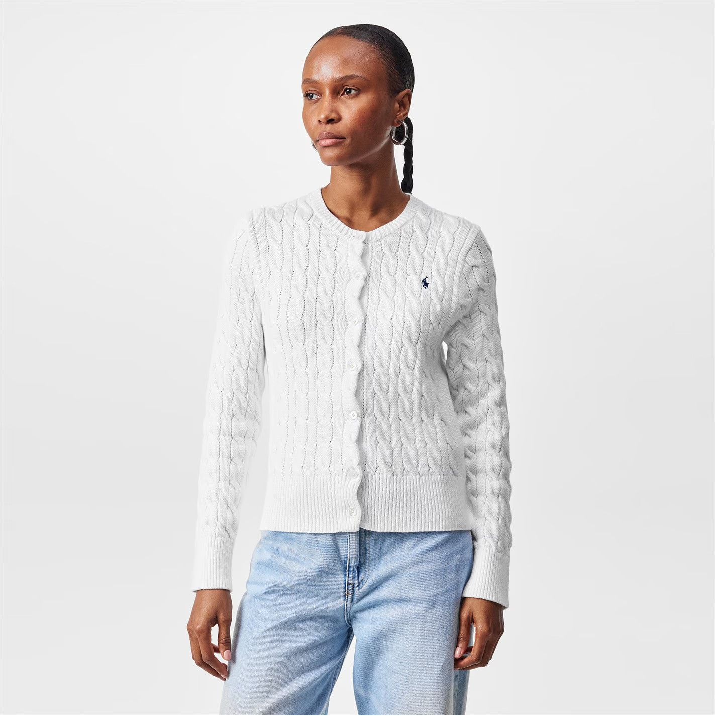 Polo Ralph Lauren o1g2r1mq0825 Stretch Cotton Crewneck Cardigan in White Size L / US 10 / IT 46 - 3 Thumbnail