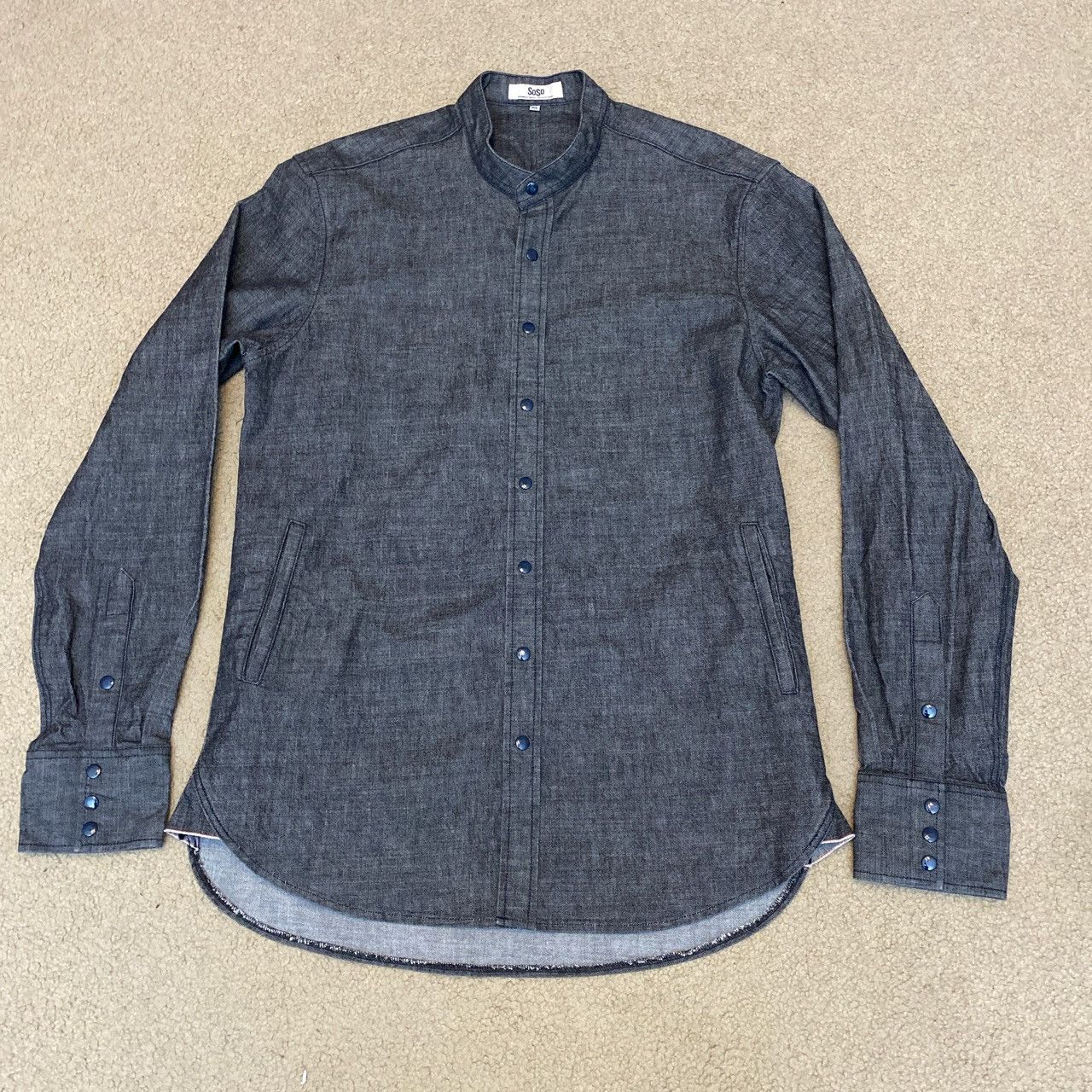 image of Soso Denim Band Collar Snap Shirt in Grey, Men's (Size XL)