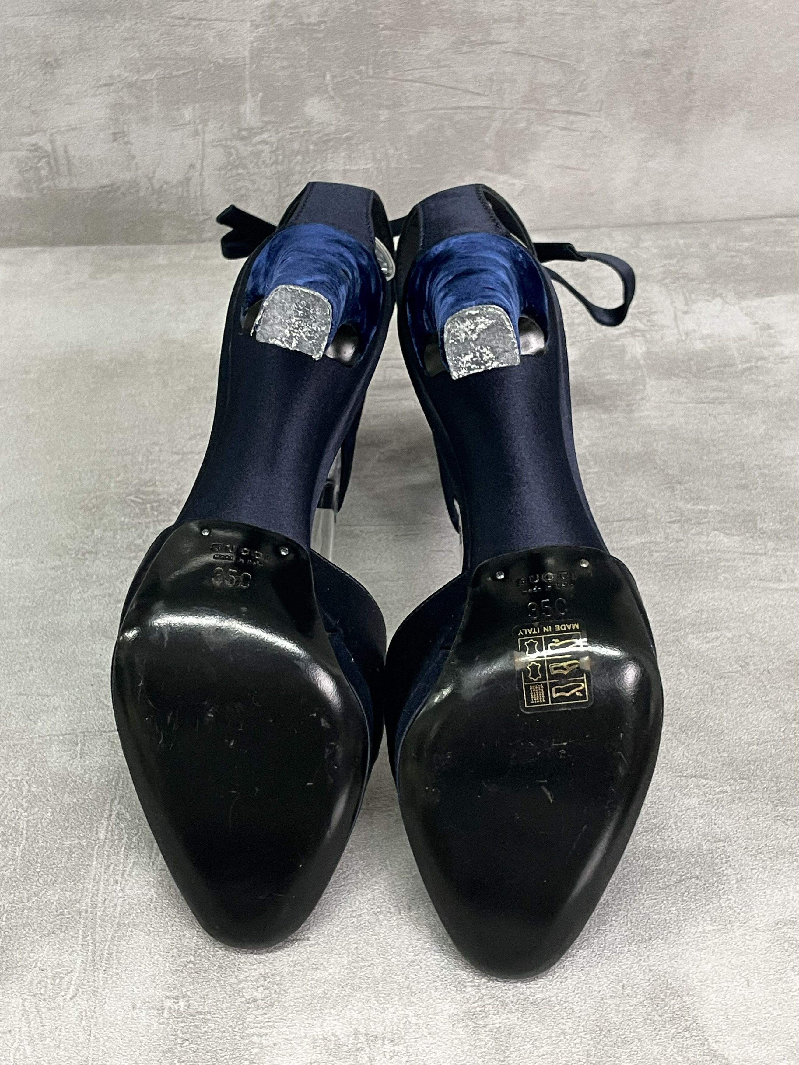 Gucci Gucci Navy 110mm Closed Toe Satin Tie-Up Heels Size US 5 / IT 35 - 4 Thumbnail