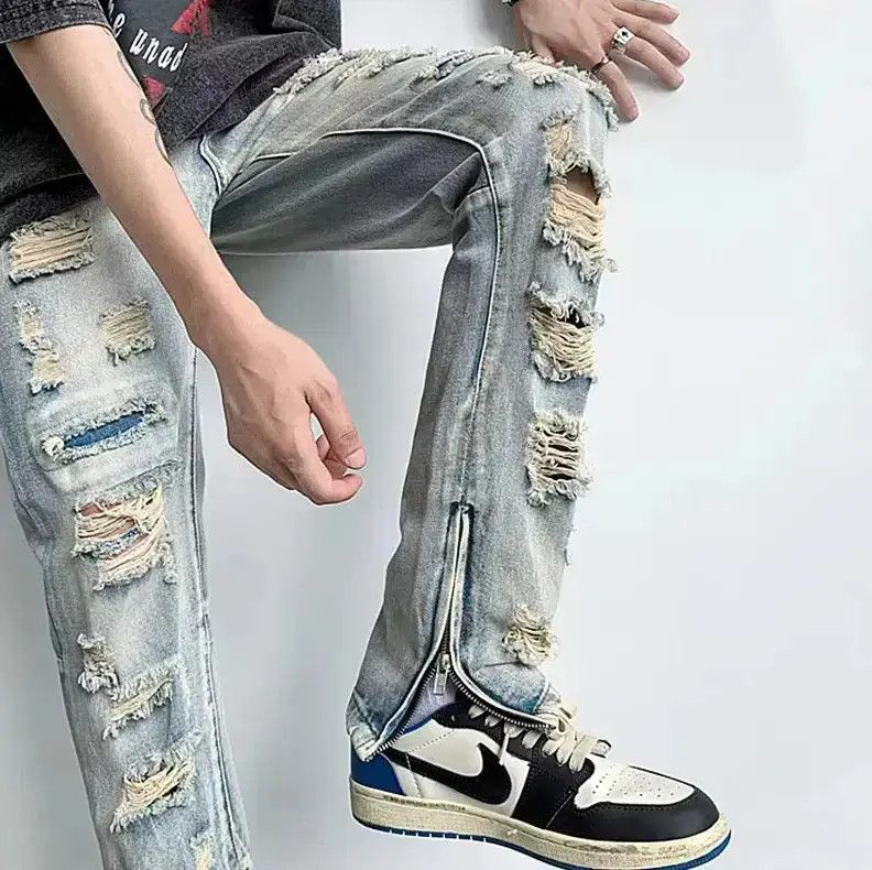 Japanese Brand Straight zipper ripped jeans Size US 30 / EU 46 - 2 Thumbnail