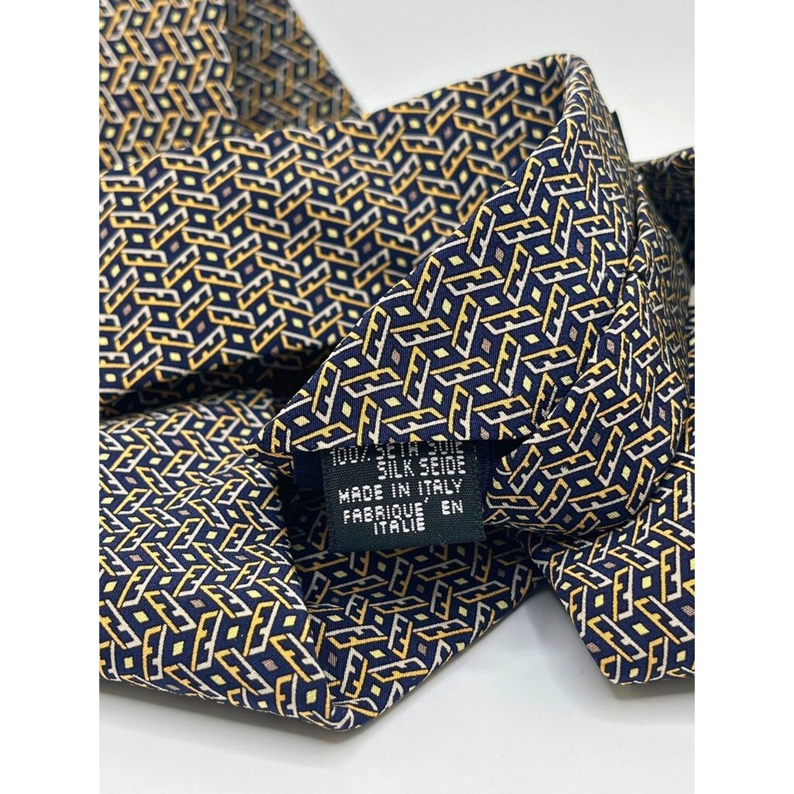 Fendi Fendi Cravatte Vintage Silk Tie Navy Gold All Over FF Logo Size ONE SIZE - 10 Thumbnail