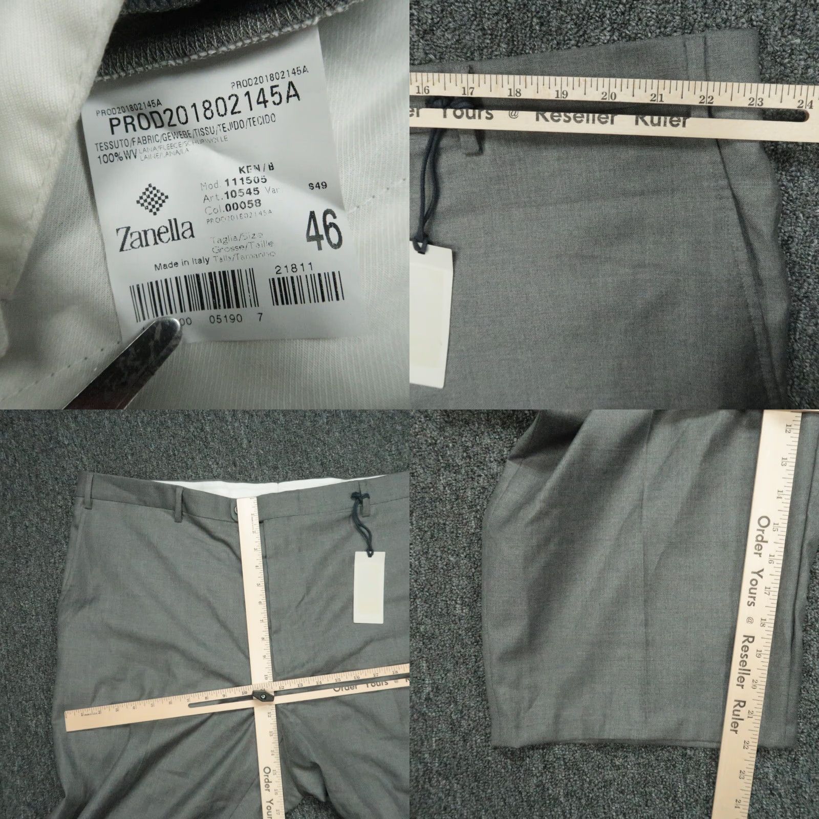 Zanella Zanella Pants Mens 46x22 Gray Wool Dress Pants NWT Regular Straight 46 in Inseam 22 in Italy Belt Loops Front Flat Front NWT Mens Pants Size US 30 / EU 46 - 8 Thumbnail