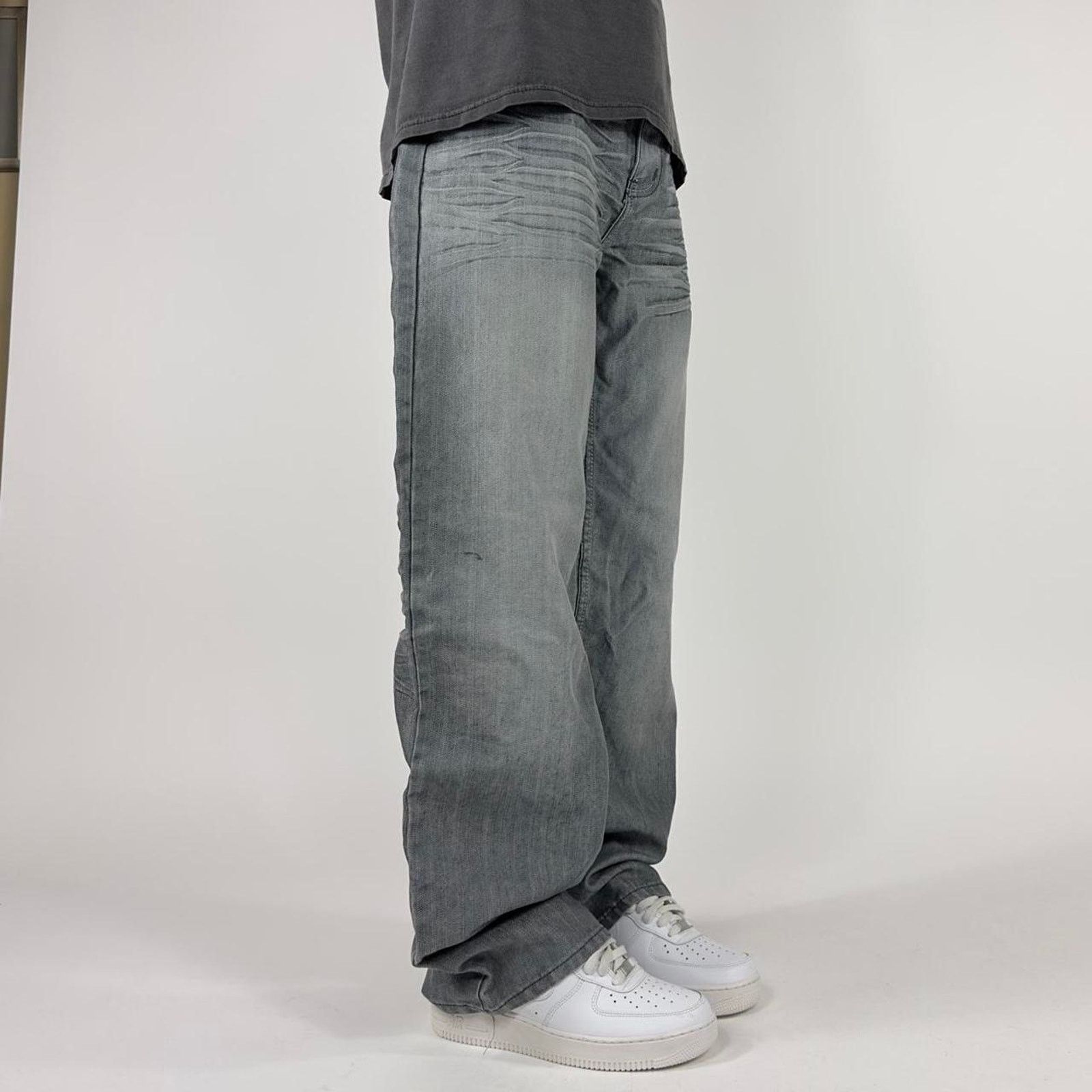 Affliction × StraightFaded Y2K Charms Faded Stone Grey Baggy Grunge Streetwear Pants Size US 35 - 3 Thumbnail