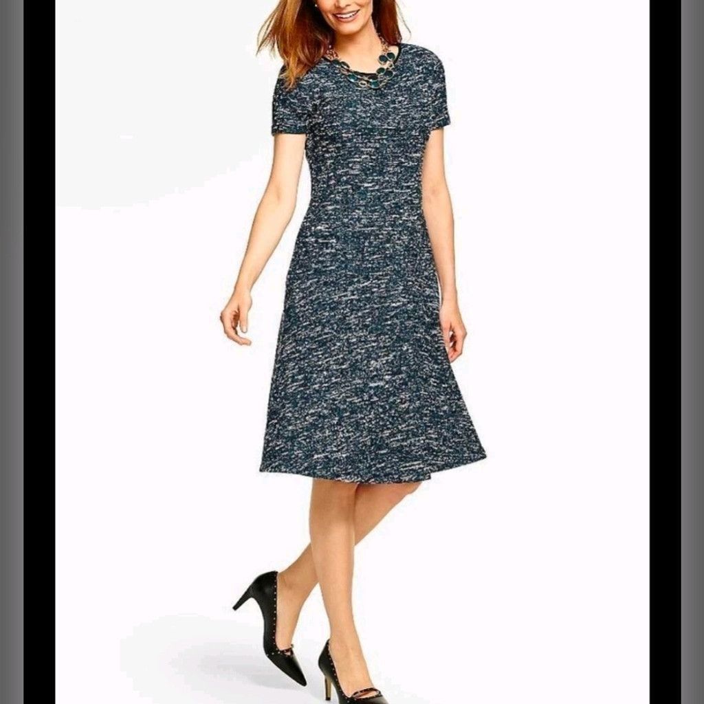Talbots Talbot's Teal Tweed And Faux Leather Collar Dress Size 14W Size XL / US 12-14 / IT 48-50 - 2 Thumbnail