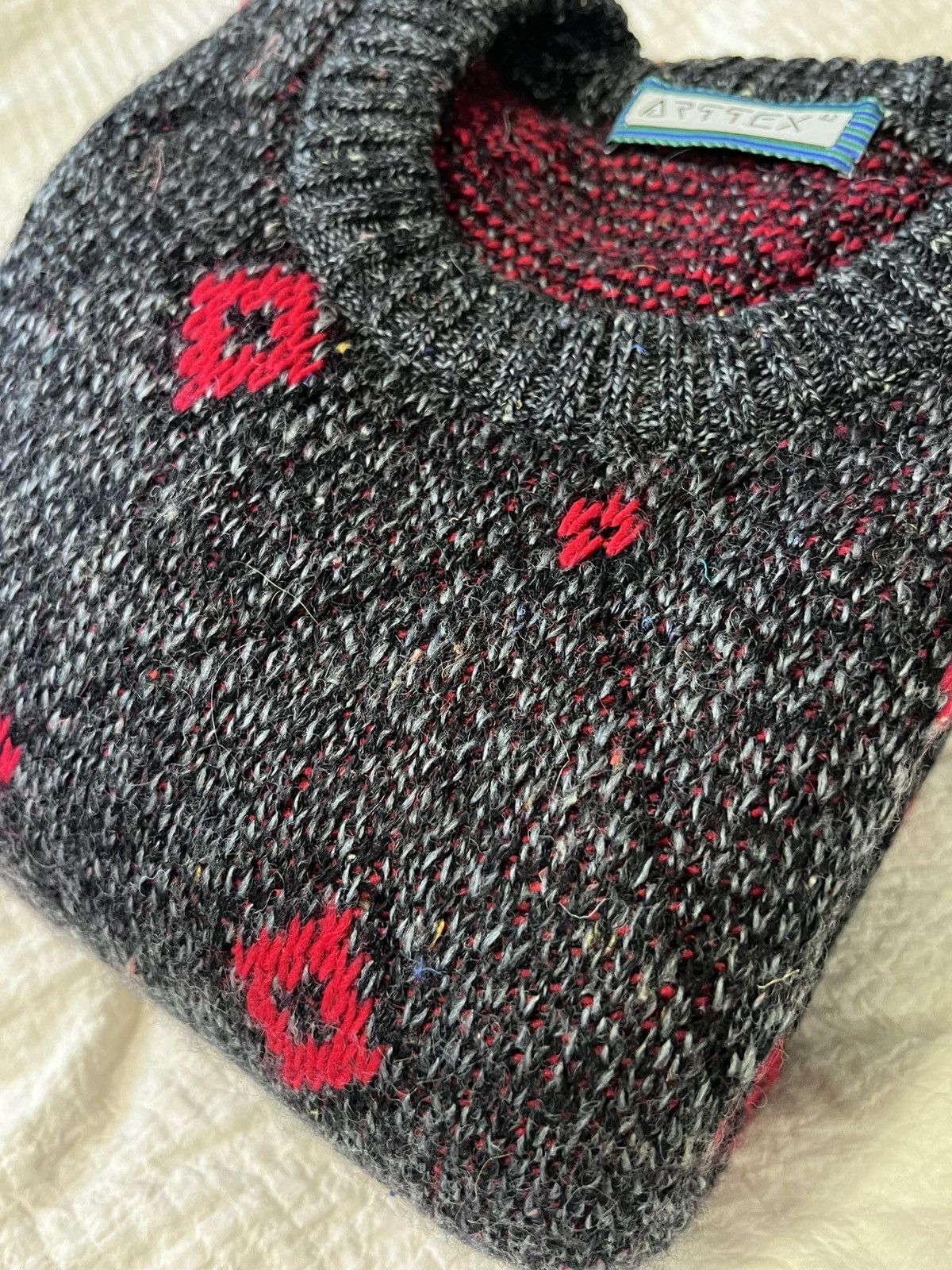 Artek 🖤♥️ Vintage 80s Artex Wool Sweater Charcoal Diamond Knit Size US M / EU 48-50 / 2 - 7 Thumbnail