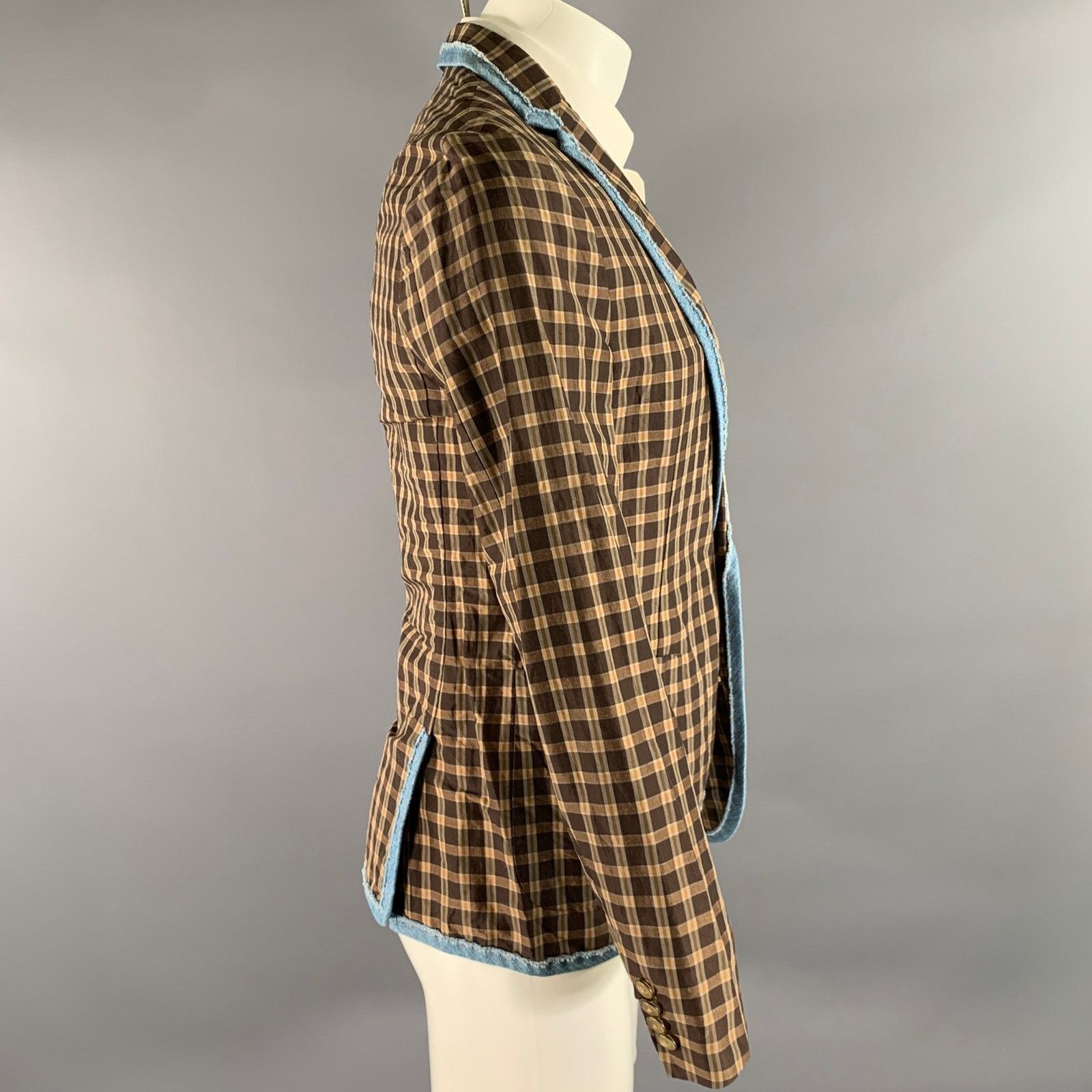 Kolor KOLOR Brown Camel Plaid Ramie Nylon Notch Lapel Sport Coat Size 38R - 3 Thumbnail