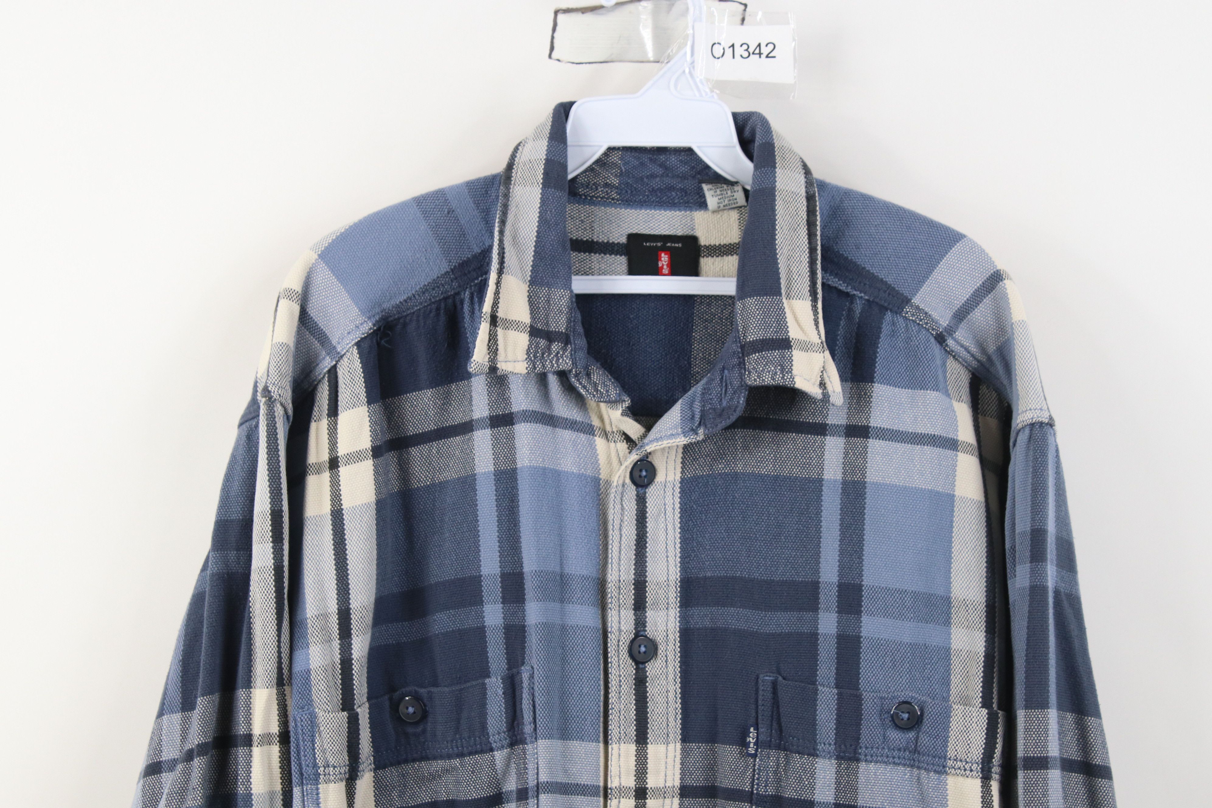 Levi's Vintage 90s Levis Baggy Fit Collared Button Shirt Blue Plaid Size US L / EU 52-54 / 3 - 2 Thumbnail