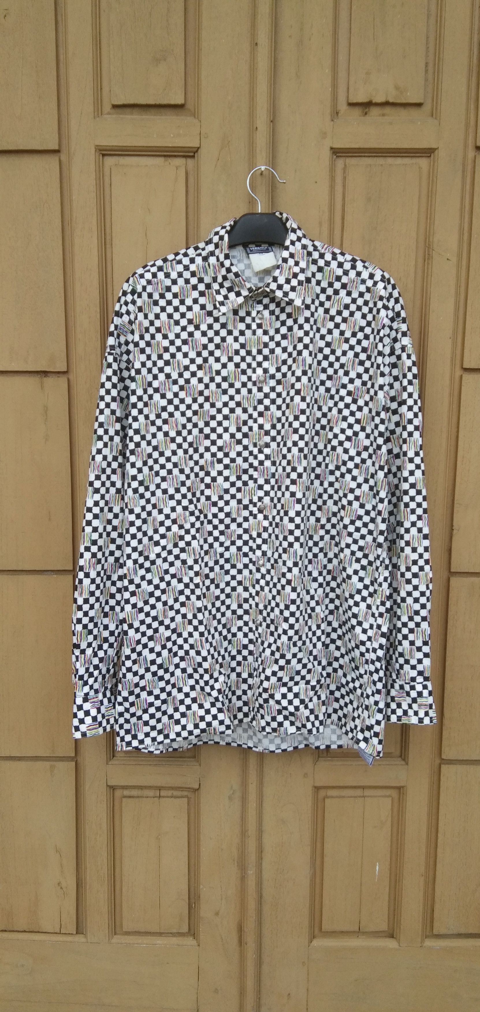image of Versace Jeans Couture VTG Versace Jean Couture Plaid Button Up Shirt, Men's (Size Medium)