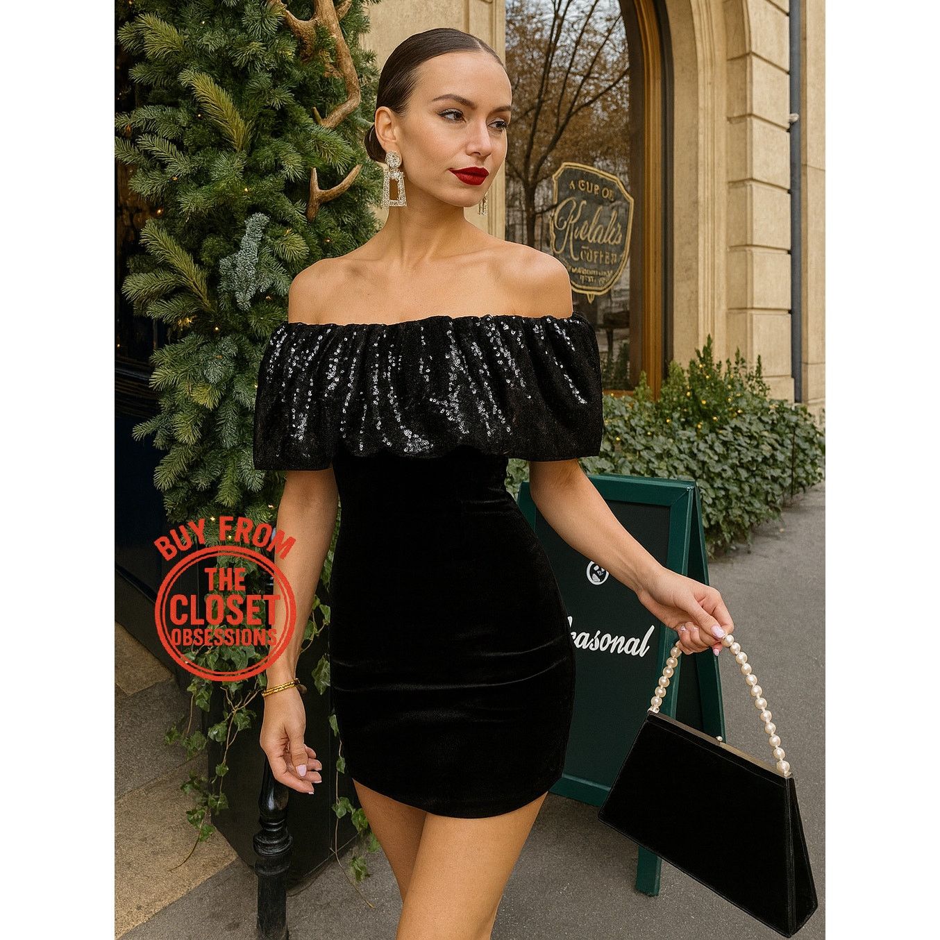 Zara ZARA Off-Shoulder Sequin Bubble Velvet Mini Dress NWT (L) Size L / US 10 / IT 46 - 2 Thumbnail