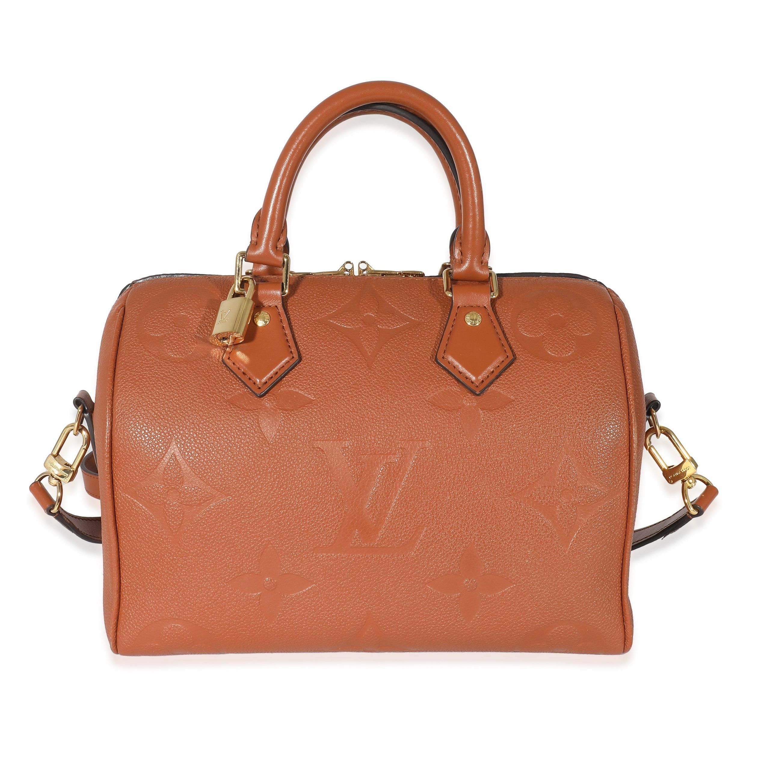 image of Louis Vuitton Cognac Giant Monogram Empreinte Speedy Bandouliere 25 in Orange, Women's