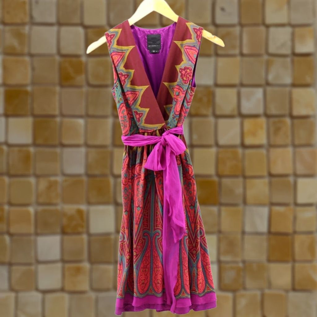 anna sui for anthropologie silk dress RARE Anna Sui x Anthropologie Silk Blend Wrap Graphic Print Dress, sz 2