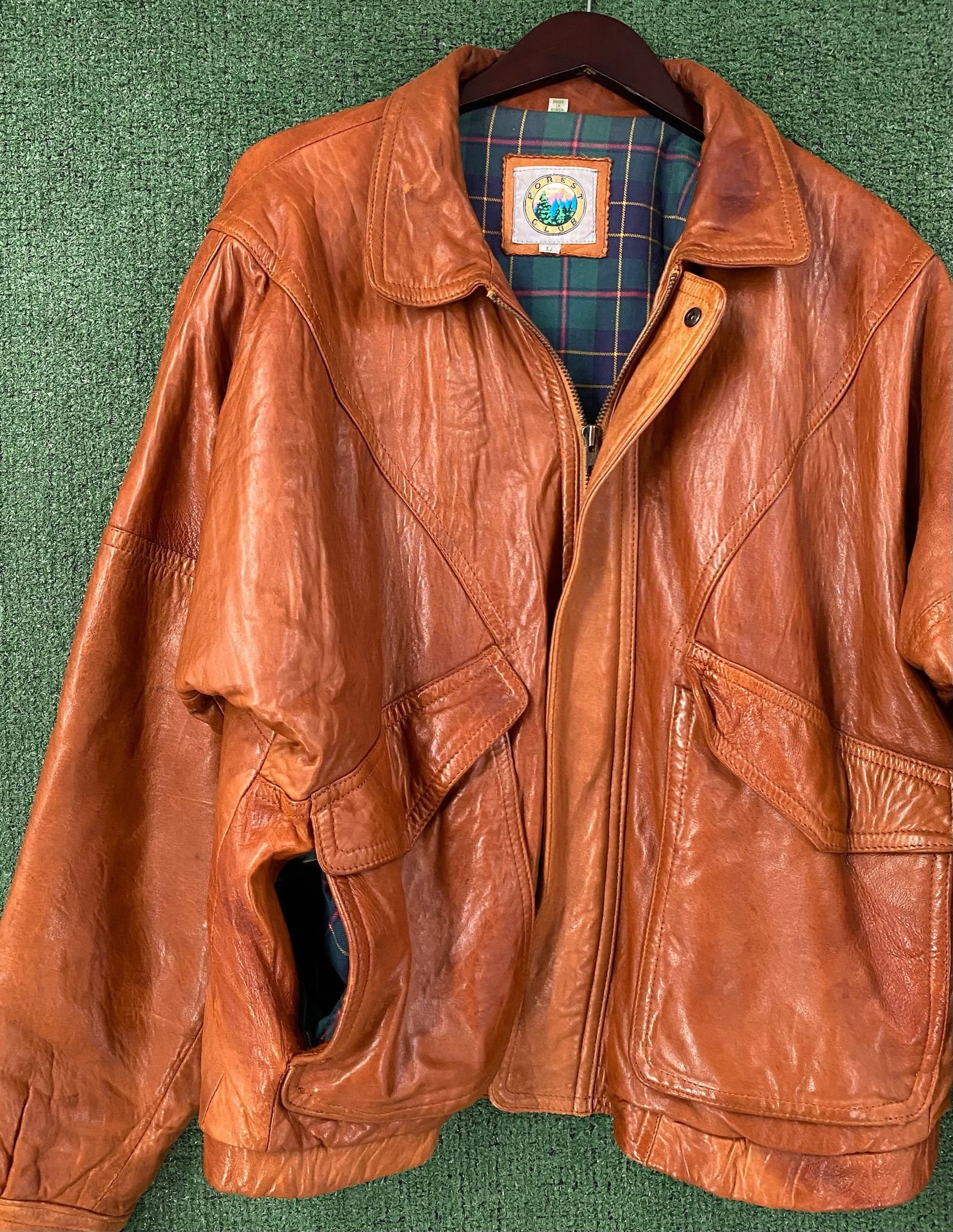 Vintage 90’s Forest Club Tobacco Soft Leather Plaid Lined Jacket XL Size US XL / EU 56 / 4 - 4 Thumbnail
