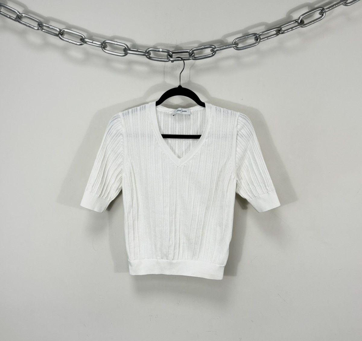 Gran Sasso Gran Sasso 1952 White Knitted V-Neck Short Sleeve Sweater Size L / US 10 / IT 46 - 1 Thumbnail