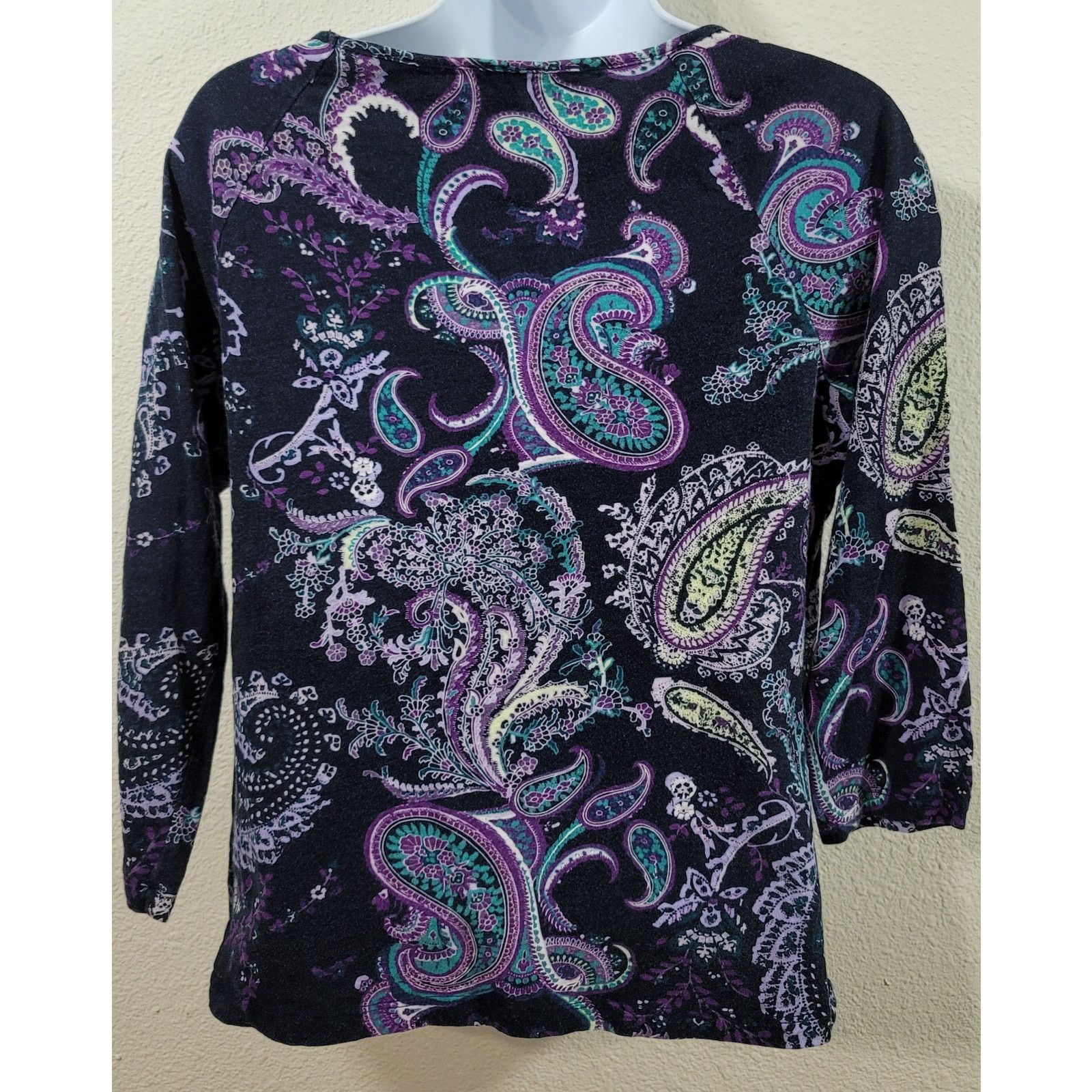 Other Talbots Navy Blue Purple Teal Paisley Print Top MP Stretchy Size M / US 6-8 / IT 42-44 - 3 Thumbnail