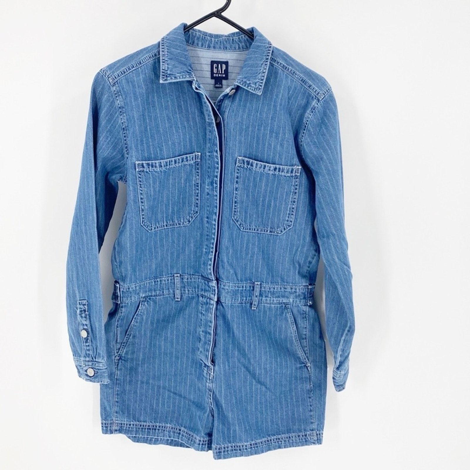 Gap GAP denim utility romper long sleeve pockets casual size 4 Size 27" / US 4 / IT 40 - 1 Thumbnail