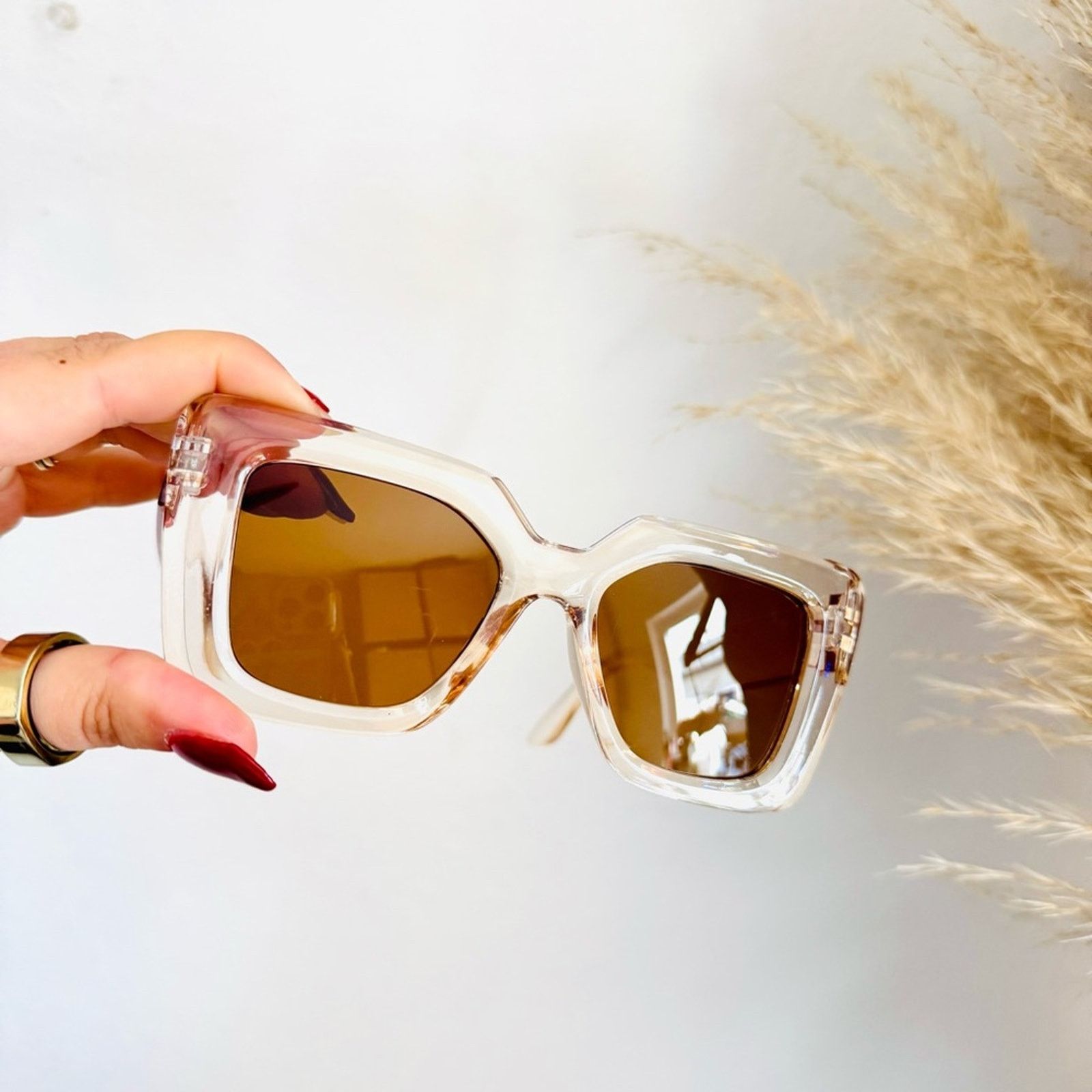 Nordstrom NEW NORDSTROM Clear Brown $78 Oversized Plastic Sunglasses Size ONE SIZE - 2 Thumbnail