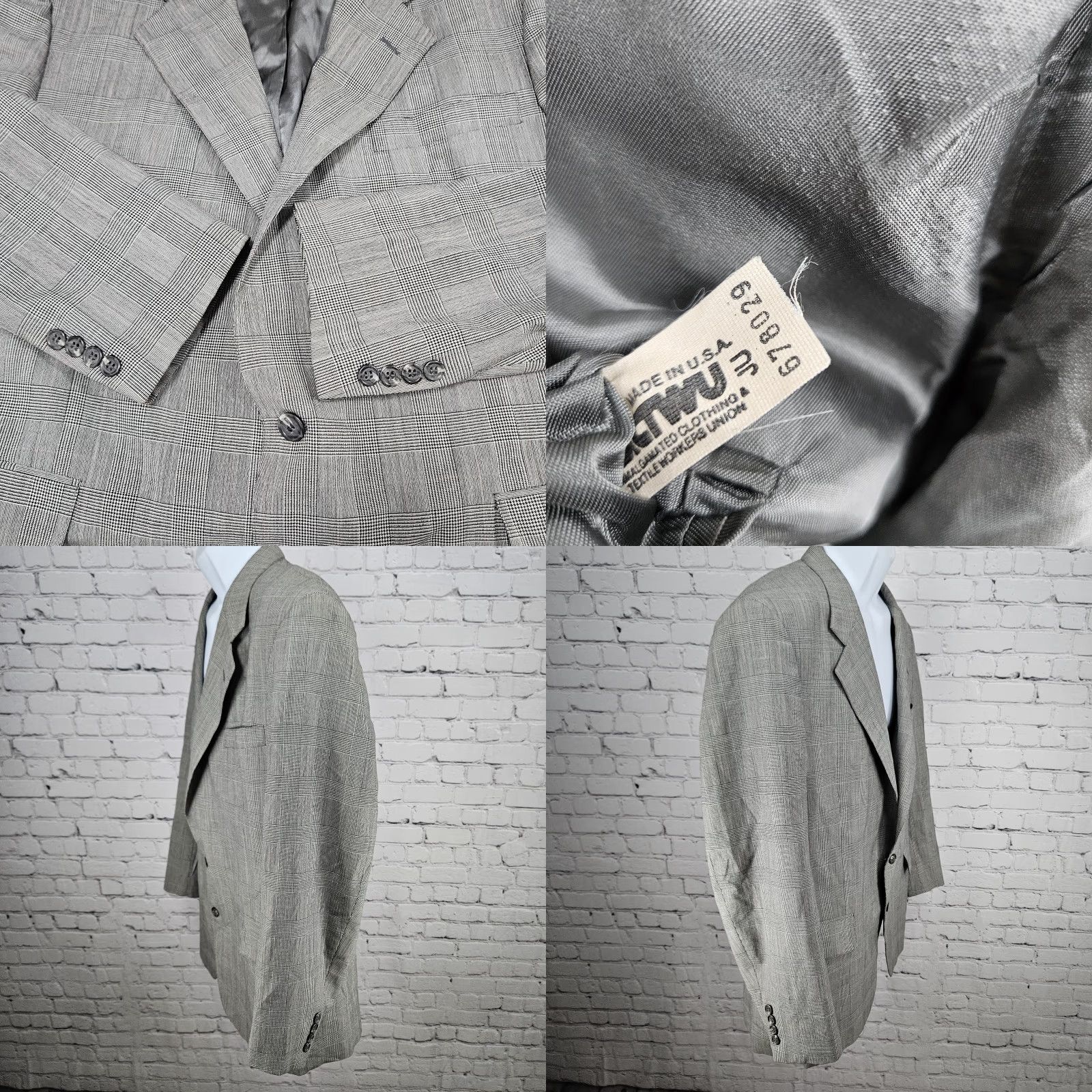 Jos. A. Bank VTG Jos A Bank Black White Wool Check 2 Button Notch Blazer Sport Coat USA 45 Size 48R - 9 Thumbnail