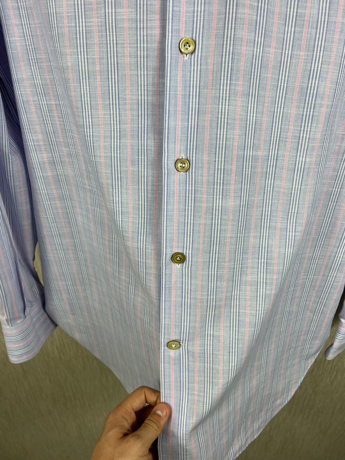 Kiton Kiton linen shirt striped pink baby blue vintage old money Size US L / EU 52-54 / 3 - 15 Thumbnail