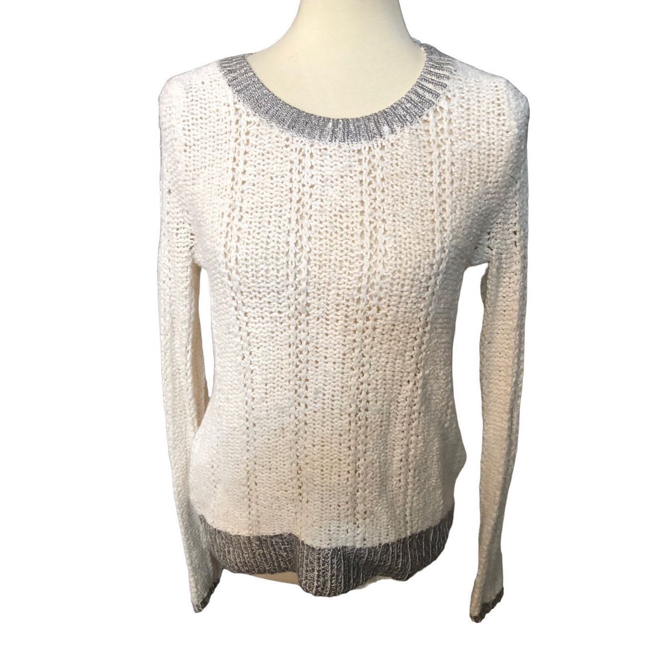 Anthropologie Moth Cream Silver Knit wool blend Sweater size S Size S / US 4 / IT 40 - 2 Thumbnail