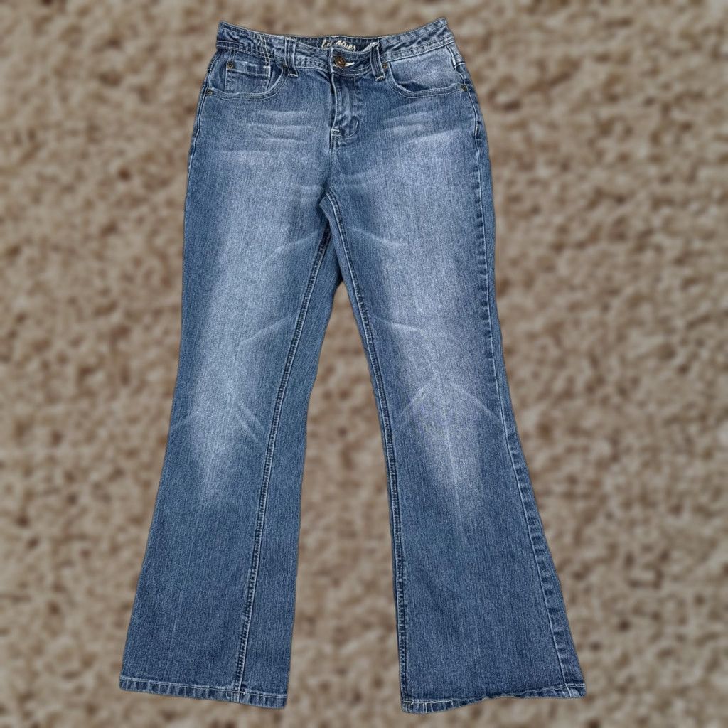 Vintage L.A. Blues Jeans Womens 8P Blue Denim Bootcut Mid Rise Distressed 27x28 Size 30" / US 8 / IT 44 - 1 Thumbnail