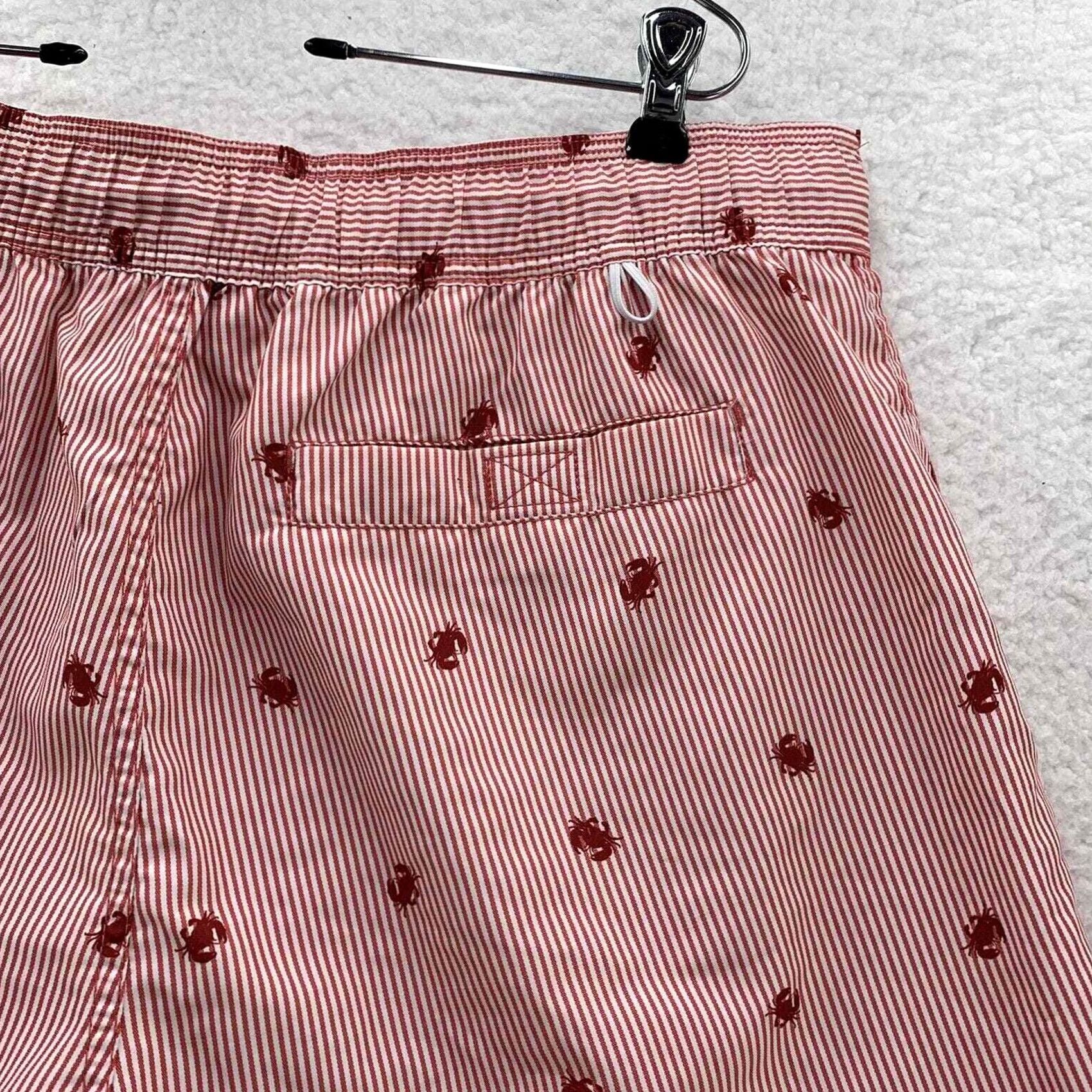 Izod Izod Mens Swim Trunk XL Red Striped Crabs Bathing Suit Preppy Saltwater Size 46R - 6 Thumbnail