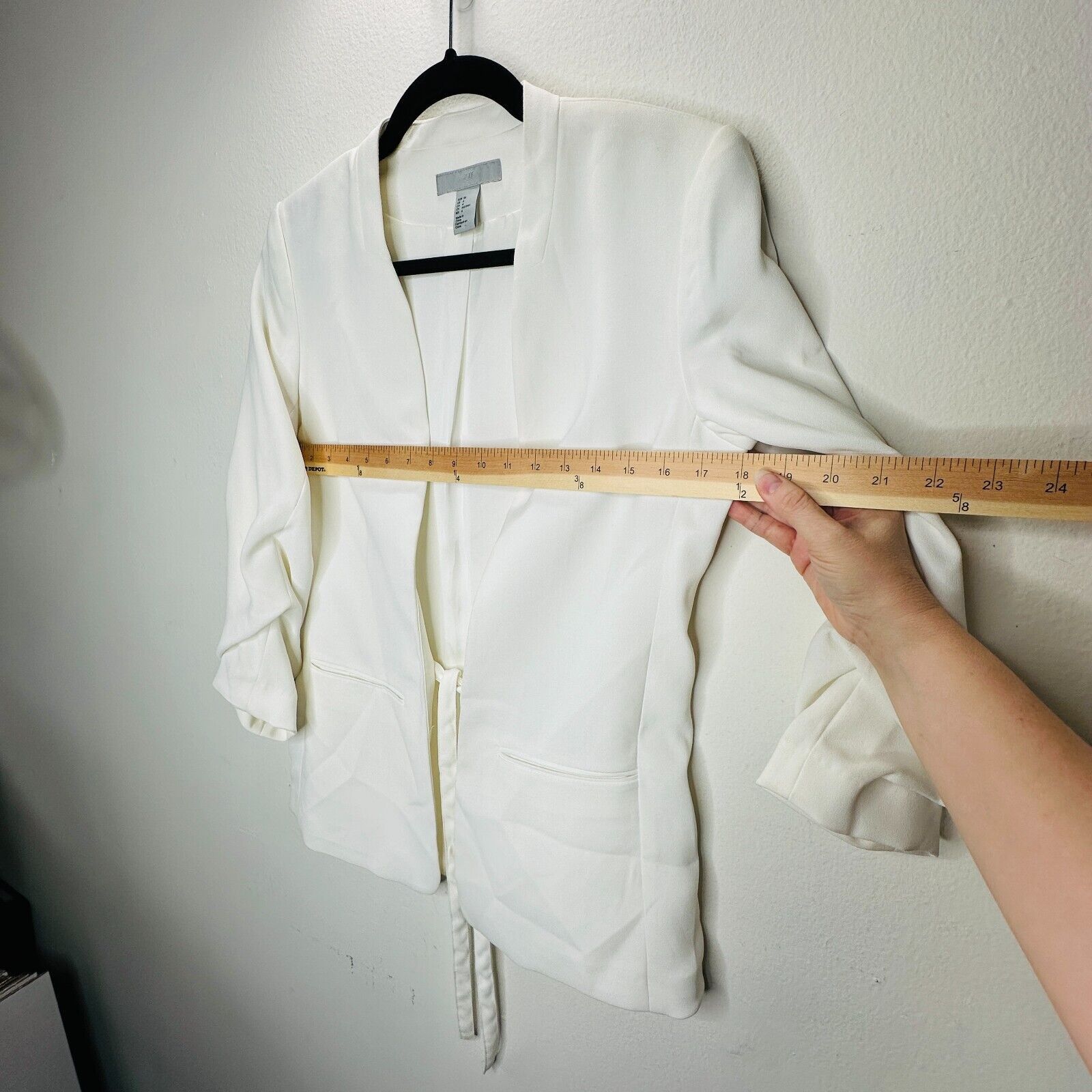 H&M H&M Cream Blazer Jacket Hook & Eye Front 3/4 Ruched Sleeve 4 Size S / US 4 / IT 40 - 12 Thumbnail