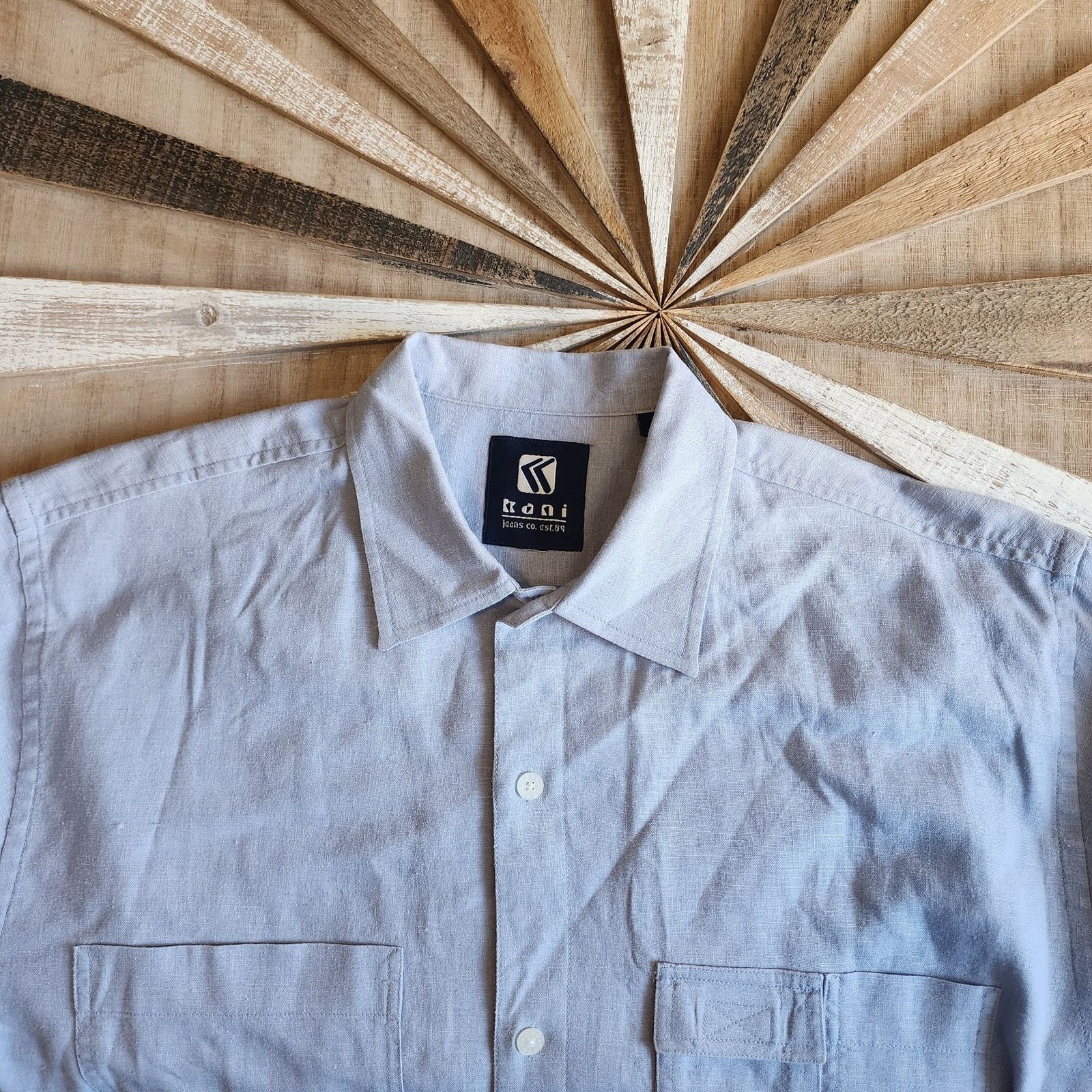 Karl Kani Kani Jeans Co. Blue SS Button-Up Shirt M Linen/Cotton Blend Size US M / EU 48-50 / 2 - 1 Thumbnail