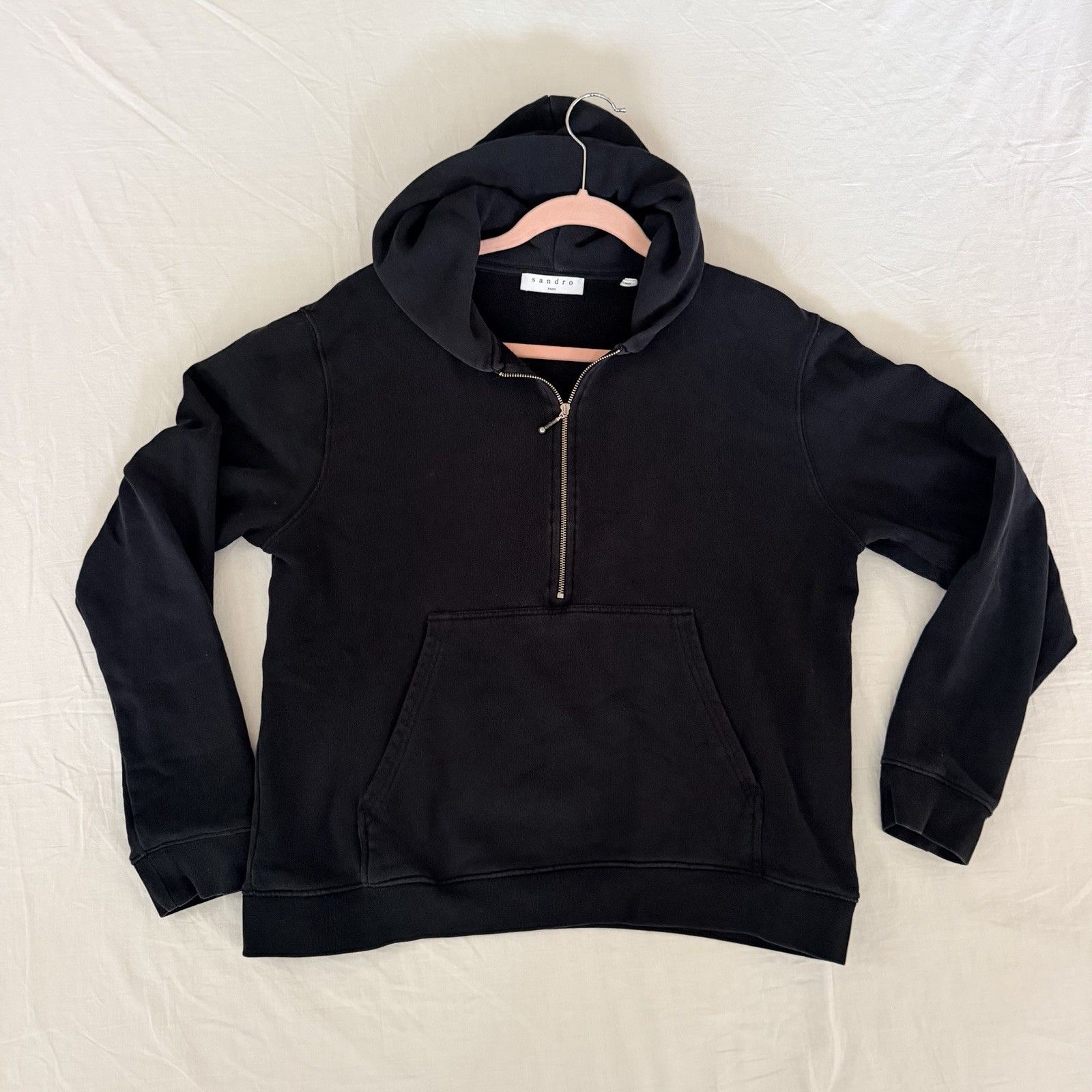 Sandro Sandro Paris Womens L Black Half Zip Hoodie Minimalist Size L / US 10 / IT 46 - 4 Thumbnail