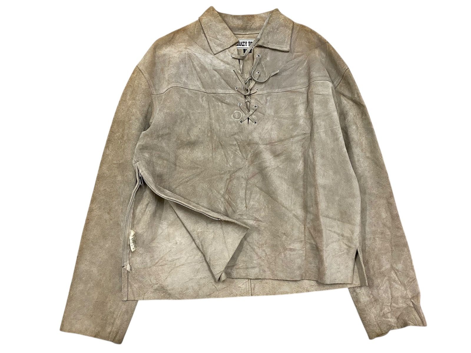 Vintage Vintage CRAZY HORSE Suede Lace-Up Jacket Cowhide Leather Size US L / EU 52-54 / 3 - 2 Thumbnail