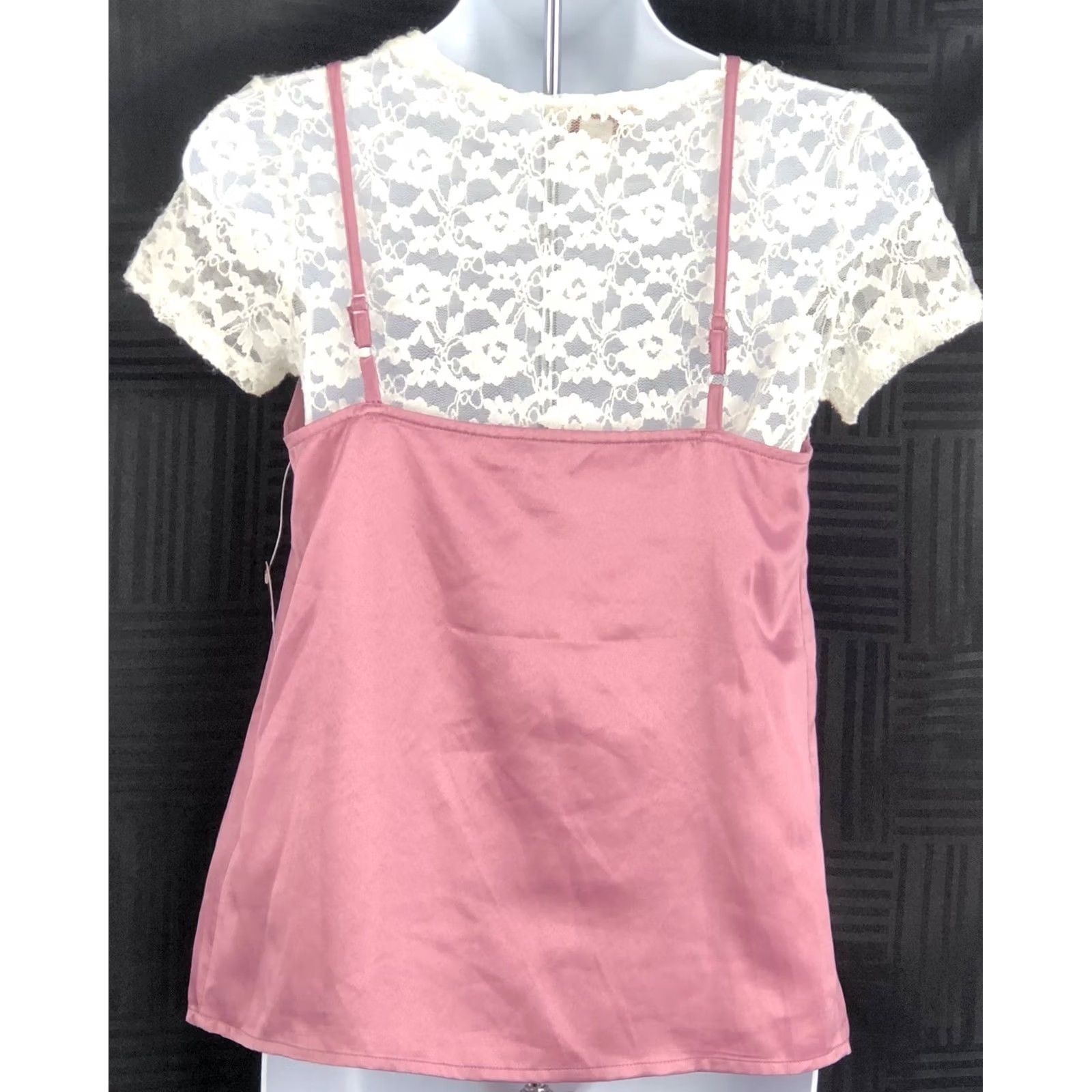 Vintage Vintage Satin Lace Cami Top XS Ivory Mauve 90s Clueless Fairy Y2K Tank Womens XS Pink/Nylon Polyester Lace Satin Camisole Top Size XS / US 0-2 / IT 36-38 - 3 Thumbnail