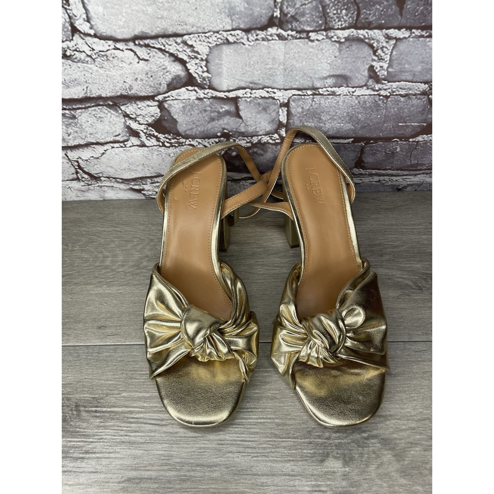 J.Crew J. Crew Gold Leather Knotted Heeled Ankle Strap Sandals Wome Size US 10.5 / IT 40.5 - 11 Thumbnail
