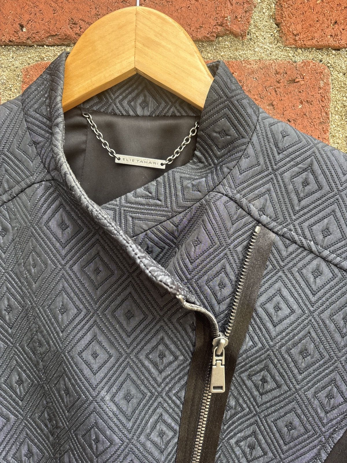 Elie Tahari Elie Tahari Navy and Black Diamond motorcycle Blazer Size M / US 6-8 / IT 42-44 - 4 Thumbnail